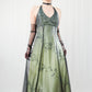 Robe de soirée longue en mousseline de soie et tulle, style empire, vert, vintage, ombré, florale, perles, col licou, gh3606