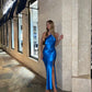 Blue Sexy Mermaid Strapless Slit Long Ball Gown Evening Dress gh3050