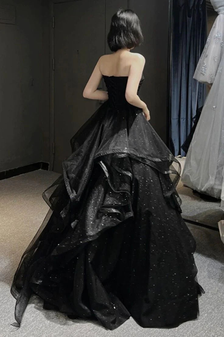 Black Sweetheart Tulle Layers Ball Gown Formal Dresses, Black Evening Dress Prom Dress  gh2302