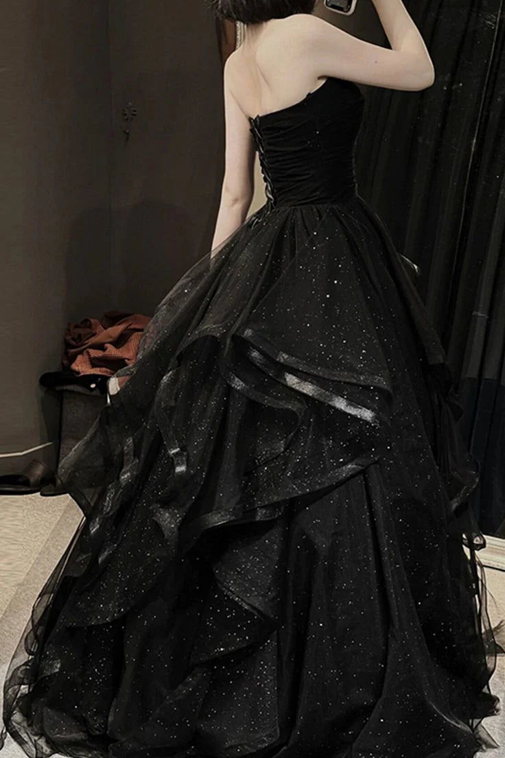 Black Sweetheart Tulle Layers Ball Gown Formal Dresses, Black Evening Dress Prom Dress  gh2302