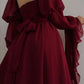 girlhomeshops-Burgundy long sleeve formal dress retro burgundy elegant square neck chiffon long ball gown 21st birthday outfit evening dress gh5749