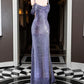 Lila Wunderschöne Glänzende Elegante Mode Pailletten Spaghetti Strap Lange Sexy Seite Schlitzte Ballkleid Abendkleid Partykleid gh3690