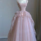 Rosa Exquisite Perlen Lange Tüll Ballkleid Abendkleid Partykleid gh4896