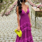 Purple Fashion Elegant A-line Long Layered Ruffle Chiffon Ball Gown Evening Dress Wedding Guest Party Dress Birthday Dress gh4061