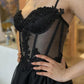 Black Shiny Sequin Applique Sexy A-Line Long Tulle Prom Gown Evening Dress Birthday Party Dress Costume gh3136