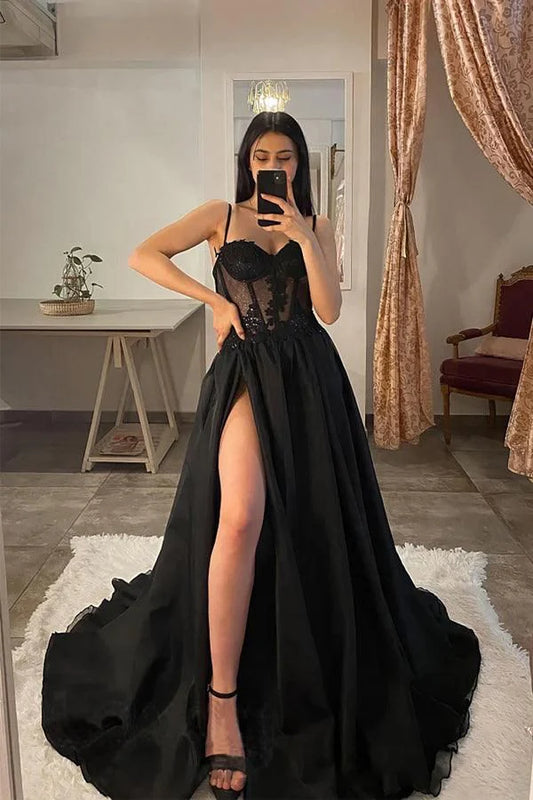 Black Shiny Sequin Applique Sexy A-Line Long Tulle Prom Gown Evening Dress Birthday Party Dress Costume gh3136