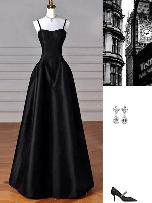 Robe de soirée longue en satin, élégante et simple, noire, rouge et bleu marine, coupe trapèze, robe de bal, gh3573