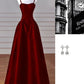 Robe de soirée longue en satin, élégante et simple, noire, rouge et bleu marine, coupe trapèze, robe de bal, gh3573