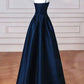 Robe de soirée longue en satin, élégante et simple, noire, rouge et bleu marine, coupe trapèze, robe de bal, gh3573