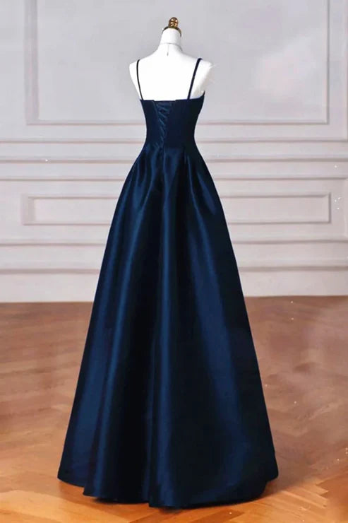 Robe de soirée longue en satin, élégante et simple, noire, rouge et bleu marine, coupe trapèze, robe de bal, gh3573