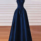 Robe de soirée longue en satin, élégante et simple, noire, rouge et bleu marine, coupe trapèze, robe de bal, gh3573