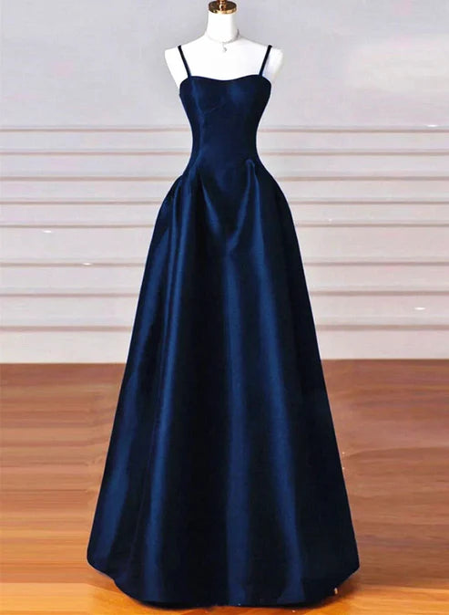 Robe de soirée longue en satin, élégante et simple, noire, rouge et bleu marine, coupe trapèze, robe de bal, gh3573