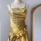 Robe de soirée longue en satin jaune, élégante, vintage, à la mode, gh4907