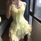 Robe de soirée courte en tulle à volants jaunes, robe d'anniversaire gh4912