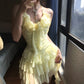 Robe de soirée courte en tulle à volants jaunes, robe d'anniversaire gh4912