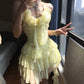 Robe de soirée courte en tulle à volants jaunes, robe d'anniversaire gh4912