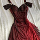 Burgunderrotes, glänzendes, elegantes, schulterfreies Rüschenkleid, modisches, elegantes, langes Ballkleid, Abendkleid, Partykleid gh3204