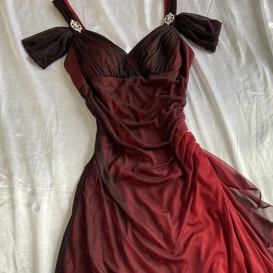 Burgundy Shiny Elegant Off Shoulder Ruffles Fashion Elegant Long Prom Dress Evening Gown Party Dress gh3204