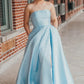 Blau mode elegante exquisite perle perlen lange satin ballkleid abendkleid gh3308
