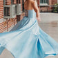 Blau mode elegante exquisite perle perlen lange satin ballkleid abendkleid gh3308