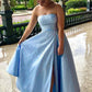 Blau mode elegante exquisite perle perlen lange satin ballkleid abendkleid gh3308
