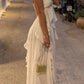 Robe de soirée en mousseline de soie blanche, couleur pure, jeune, élégante, douce, longue, à volants, irrégulière, pour bord de mer, plage, vacances, robe de soirée, robe de bal, gh3538