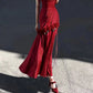 Rotes, schulterfreies, langes Retro-Kleid mit Blumenmuster gh6657