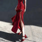 Rotes, schulterfreies, langes Retro-Kleid mit Blumenmuster gh6657