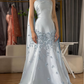 Blue gorgeous exquisite floral beaded long satin ball gown evening gown graduation dress gh3275