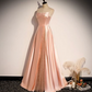 Pink Simple Elegant A-line Long Satin Ball Gown Evening Gown Bridesmaid Dress 8984