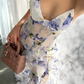 Robe de soirée longue à bretelles spaghetti et motif floral bleu charmant gh3009