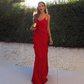 Red/Black elegant fashion spaghetti straps long layered chiffon ruffled ball gown, evening dress, party dress gh2738