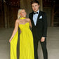 Robe de soirée longue en mousseline de soie, simple et élégante, avec haut tube et épaules dénudées, avec foulard, jaune et vert, gh3662