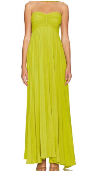 Robe de soirée longue en mousseline de soie, simple et élégante, avec haut tube et épaules dénudées, avec foulard, jaune et vert, gh3662
