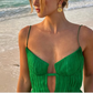 Green A-line V-neck halter chiffon long evening gown party dress wedding guest dress gh3024