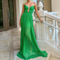 Green A-line V-neck halter chiffon long evening gown party dress wedding guest dress gh3024