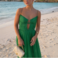 Green A-line V-neck halter chiffon long evening gown party dress wedding guest dress gh3024