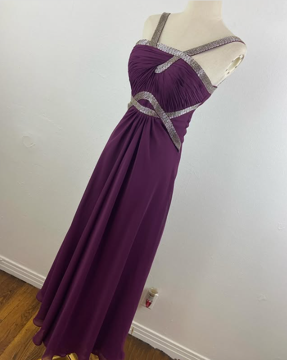 Robe de soirée longue en mousseline de soie et tulle, tenue de bal, de demoiselle d'honneur, violette, charmante, simple et élégante, à volants, bretelles, gh3622