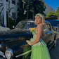 Hellgrünes, elegantes, langes Tüll-Ballkleid mit Retro-Stil, Abendkleid für Abschlussball, gh3669