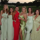 Green Fashion Elegant Spaghetti Straps Long Slit Sexy Satin Ball Gown Evening Dress Wedding Guest Birthday Party Dress Prom Dress gh3763