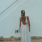 Robe de soirée en mousseline de soie blanche, couleur pure, jeune, élégante, douce, longue, à volants, irrégulière, pour bord de mer, plage, vacances, robe de soirée, robe de bal, gh3538