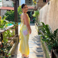 💛🍋Gelbes, modisches, elegantes, langes, schmal geschnittenes Ballkleid aus Satin mit Rüschen, Abendkleid, Gartenpartykleid, Abschlussballkleid, Ballkleid, Partykleid für Hochzeitsgäste, Brautjungfernkleid gh3984