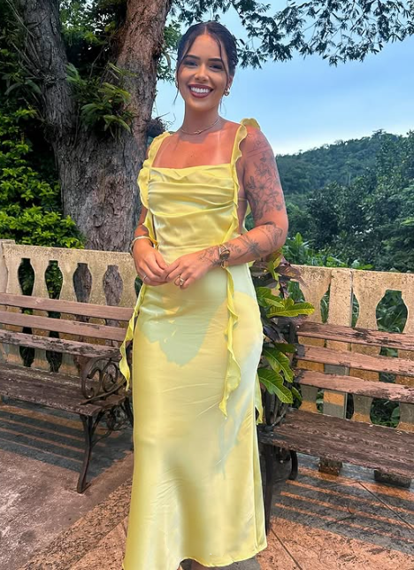 💛🍋Gelbes, modisches, elegantes, langes, schmal geschnittenes Ballkleid aus Satin mit Rüschen, Abendkleid, Gartenpartykleid, Abschlussballkleid, Ballkleid, Partykleid für Hochzeitsgäste, Brautjungfernkleid gh3984