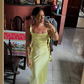 💛🍋Gelbes, modisches, elegantes, langes, schmal geschnittenes Ballkleid aus Satin mit Rüschen, Abendkleid, Gartenpartykleid, Abschlussballkleid, Ballkleid, Partykleid für Hochzeitsgäste, Brautjungfernkleid gh3984