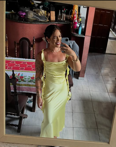 💛🍋Gelbes, modisches, elegantes, langes, schmal geschnittenes Ballkleid aus Satin mit Rüschen, Abendkleid, Gartenpartykleid, Abschlussballkleid, Ballkleid, Partykleid für Hochzeitsgäste, Brautjungfernkleid gh3984