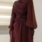 Robe de soirée bordeaux à manches longues, coupe trapèze, robe de bal, gh4317