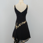 Black vintage asymmetric yellow floral short chiffon homecoming dress prom dress holiday dress gh4653
