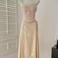 Pink Vintage Floral Applique Long Ball Gown Evening Dress Two Piece Set gh4656