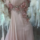 Pink Floral Beaded Long Chiffon Ball Gown Evening Dress Party Dress gh4703