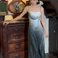 Schwarz-weißes, modisches, farbverlaufsloses, schlichtes Schnittdesign, langes, elegantes Satin-Ballkleid, Abendkleid für Hochzeitsgäste, Partykleid gh4730